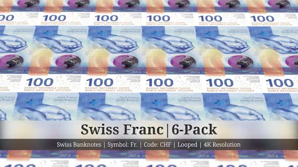 Swiss Franc | Switzerland Currency - 6 Pack | 4K Resolution | Looped