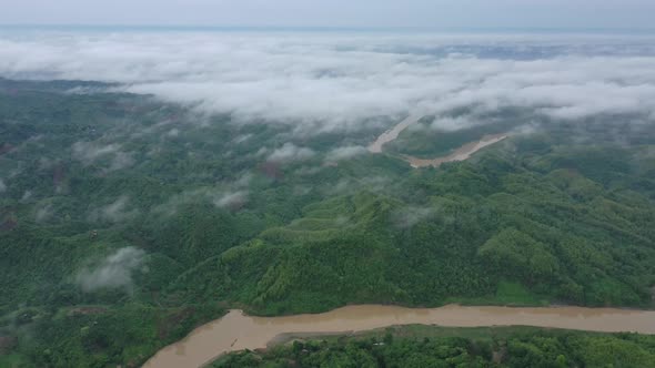 Aerial view of mountain landscape with clouds, Chittagong, Bangladesh.