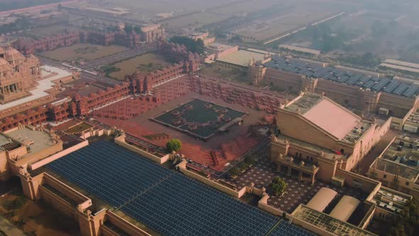 Delhi, India, the "Akshardham" temple aerial 4k drone footage