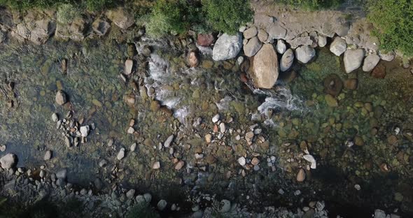 Static View of River Flowing Trough Rocks of Mountain in a Summer Sunny Day