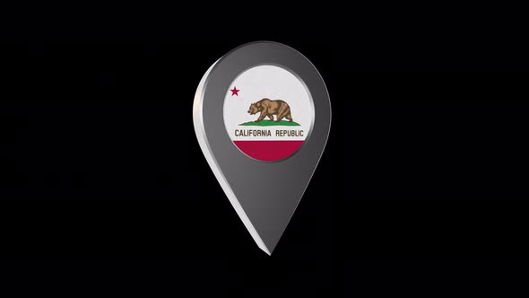 3d Animation Map Navigation Pointer With California Flag With Alpha Channel - 4K