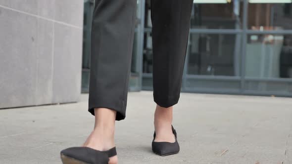 Relax Businesswoman Walking Ouside Office