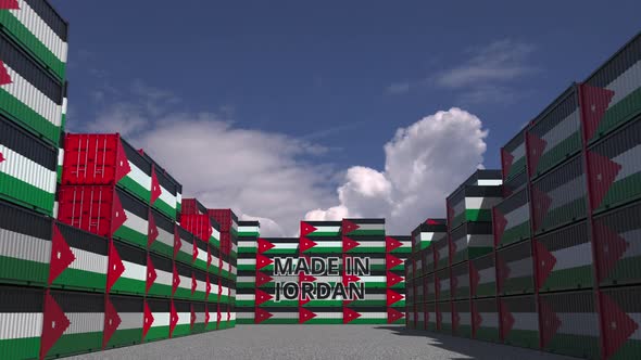 Containers with MADE IN JORDAN Text and Flags