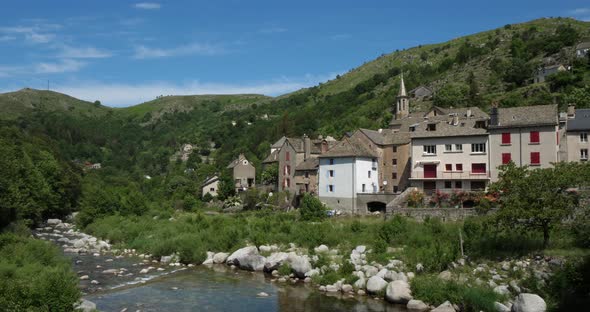 Pont de Montvert and the river Tarn, Mont Lozere, National park of Cevennes, France