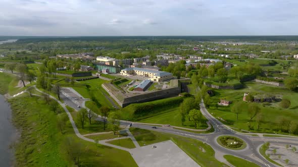 Beautiful Aerial View of the White Chatolic Church Basilica in Latvia Aglona alt