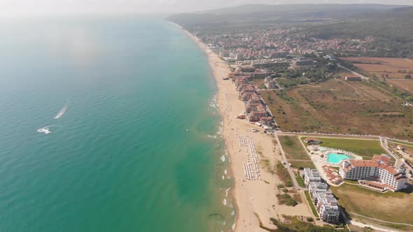 Aerial footage of the beautiful small town and seaside resort of Obzor in Bulgaria