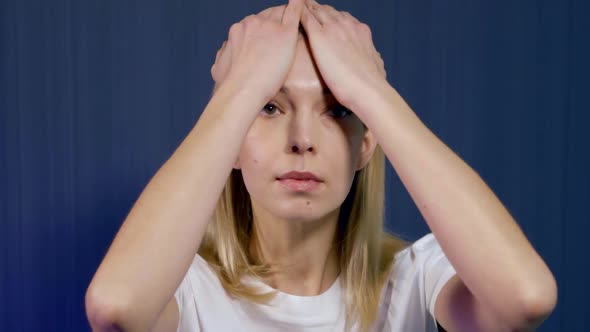 Non-operational Methods of Face Lift, Facial Gymnastic in Home, Woman Demonstrating