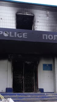 Vertical Video of a Wartorn Police Station in Ukraine