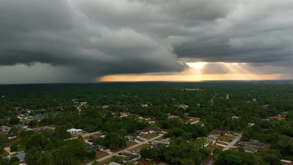 Dark Stormy Clouds Forming on Gloomy Sky Before Heavy Rainfall Over Suburban Town Area