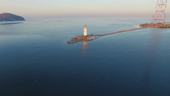 Drone View on Tokarev Cat on the Background of the Sea Landscape