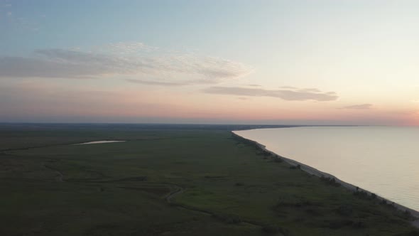 Drone Shot of Green Azov Sea Coastline at Dusk