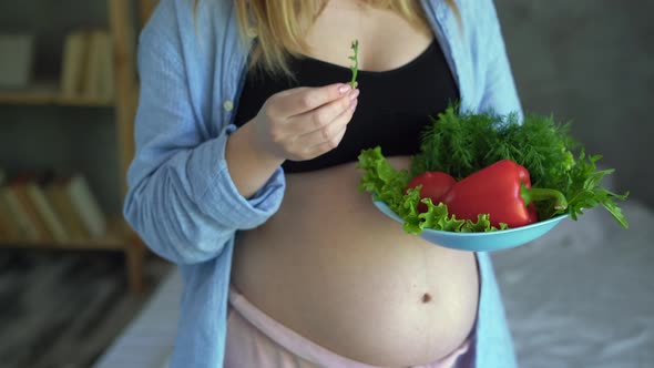 Fresh Vegetables Diet and Healthy Food for a Pregnant Woman Girl in Pregnancy Eats Fresh Organic