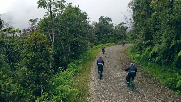 Drone Following Bikers Hits the Tree and Crashes to the Ground Shaking, Road of Death, Bolivia