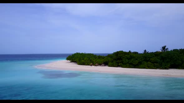 Aerial above panorama of perfect resort beach trip by aqua blue sea and white sandy background of jo