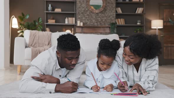 African Family Parents Mother and Father with Daughter Child Kid Drawing Coloring Picture with