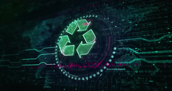 Recycling electronic waste data and sustainable industry symbol loop digital concept