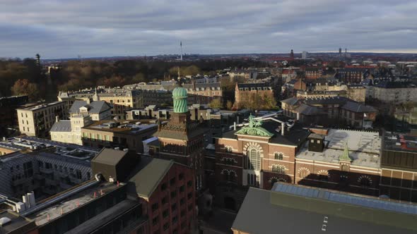 Drone Flight Over The Elephant Tower And Carlsberg