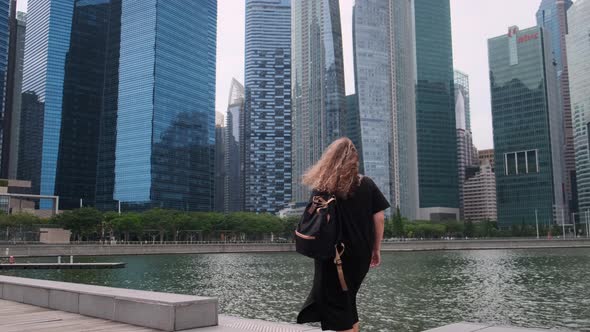 Woman in City Business District of Singapore