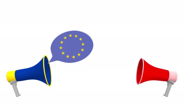 Flags of Indonesia and the European Union on Speech Bubbles