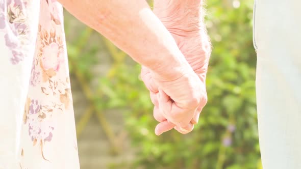 Elderly couple holding hands