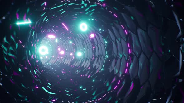 Abstract 4K Sci Fi Glowing Shapes Tunnel Loop 01