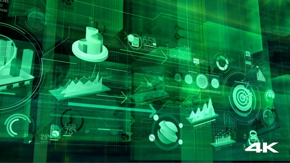 Infographics In A Green Digital Space 4K alt