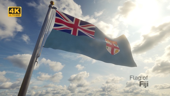 Fiji Flag on a Flagpole - 4K