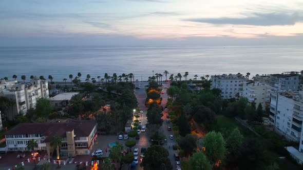 Traffic on the Beach aerial view 4 K Turkey Alanya