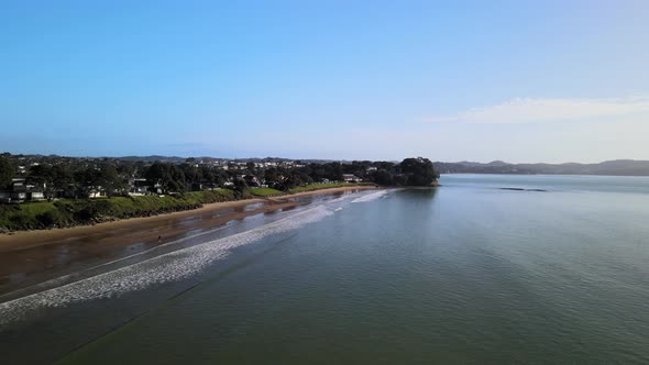 Cinematic flight at Red Beach on the Hibiscus coast of New Zealand