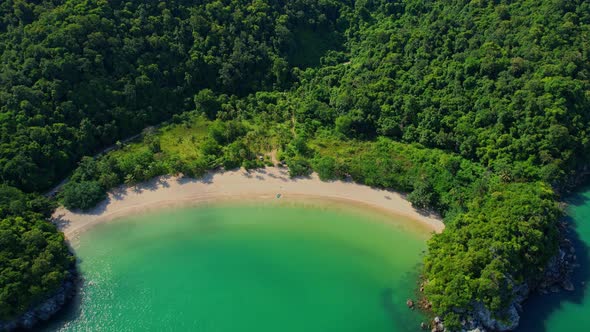 4K Aerial view of sandy beach and sea beautiful turquoise sea waves