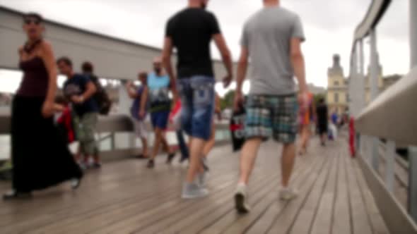 Crowd Crossing Maremagnum Bridge