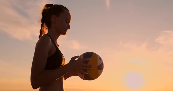 Young Girl Jump Serve Volleyball on the Beach, Slow Motion