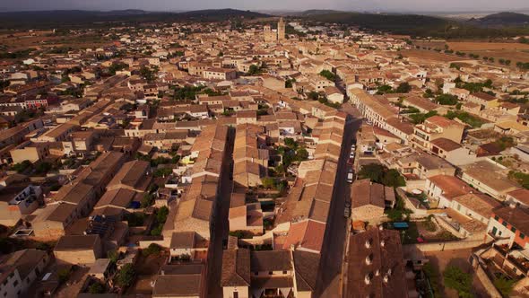 Flyover Old Town of Sineu in Mallorca Spain