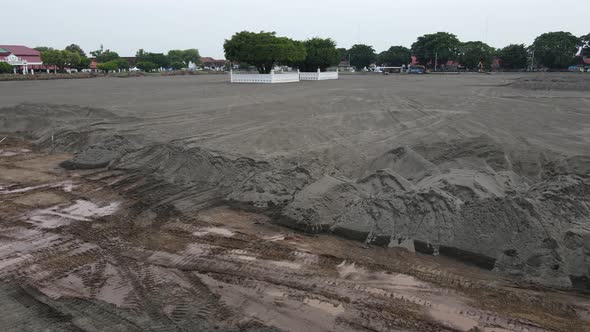 Aerial view of the Yogyakarta Palace (Keraton) field which is being replaced by white sand to mainta