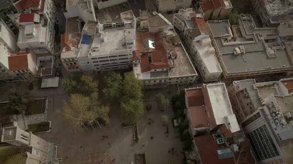 Aerial view of the square and the Metropolitan Cathedral church of Athens.