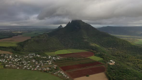 Aerial Photography of the Beautiful Green Countryside of Mauritius with Fields and Mountain Views