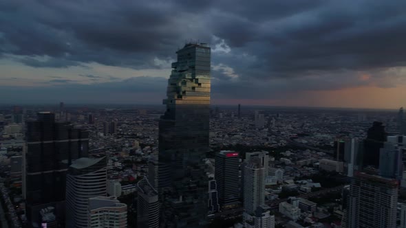 4K aerial drone footage of Bangkok skyline.