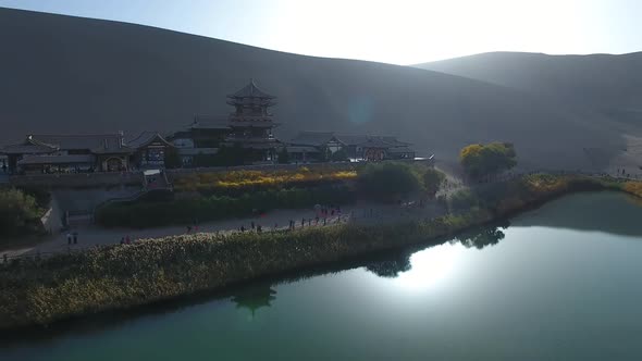 Amazing View of the Crescent Lake and the Pagoda Next to It