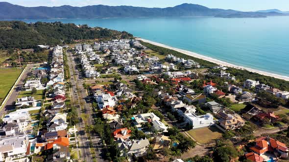 South America, Brazil. Aerial landscape of coast city of Florianopolis, Santa Catarina.