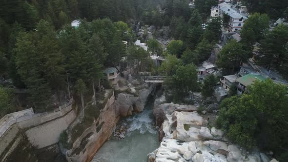 Gangotri village in the state of Uttarakhand in India seen from the sky