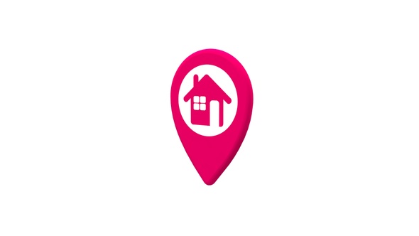 Pink 3D Map Pointer With House Icon V5