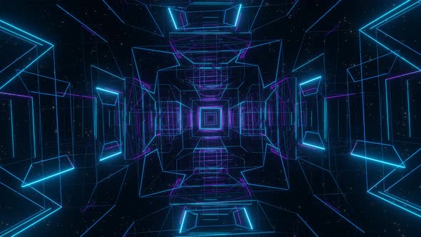 Geometric moving tunnel sci art 3d render illustration