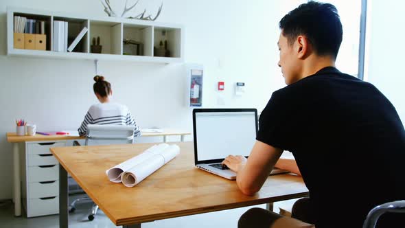 Business executive using laptop