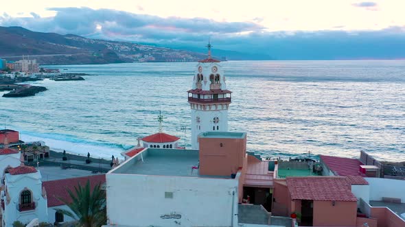 Aerial View of Candelaria City Atlantic Ocean and Basilica Near the Capital of the Island Santa Cruz