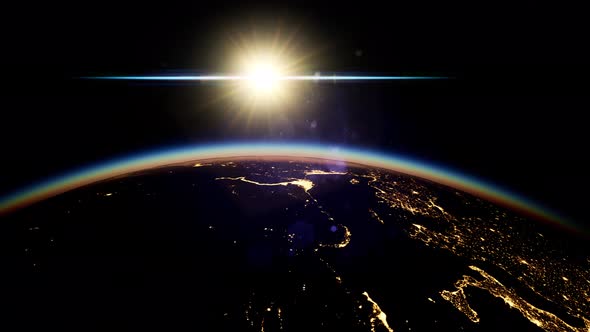 Space Sun and Planet Earth at Night alt