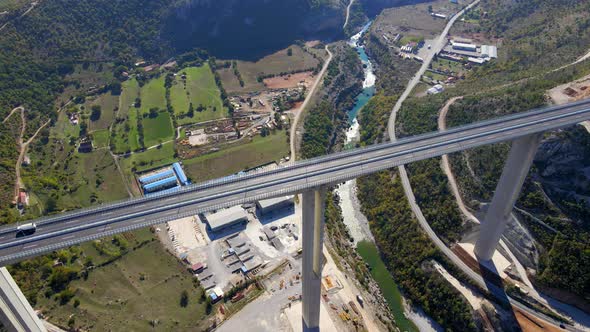 Aerial Shot of the Fully Finished Moracica Bridge in Montenegro