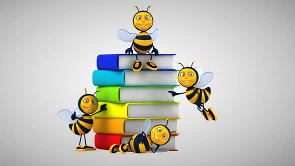 Learning bees, next to books, a brain and a laptop