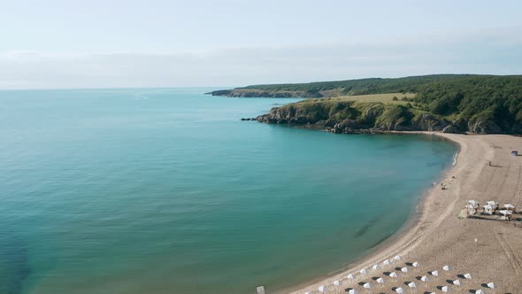 Drone flight above a picturesque rocky coastline