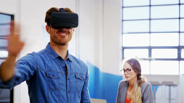 Businessman using the virtual reality headset