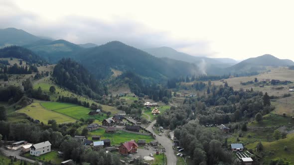 Beautiful Village in the Valley of the Carpathian Mountains